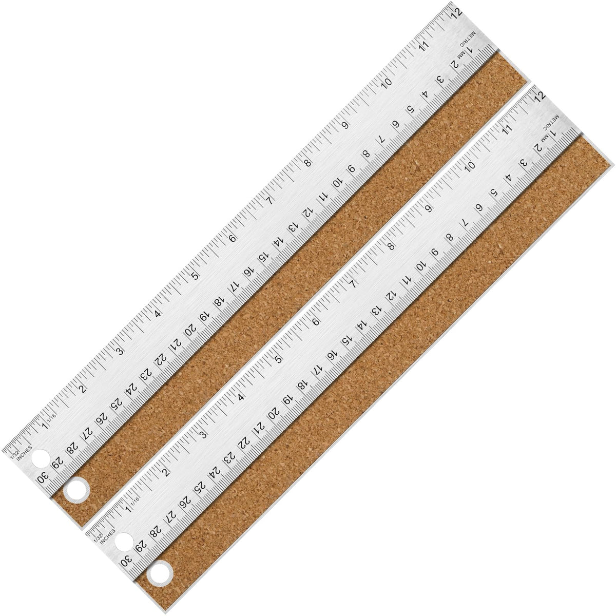 12 Inch Metal Ruler with Cork Backing, Imperial & Metric Markings
