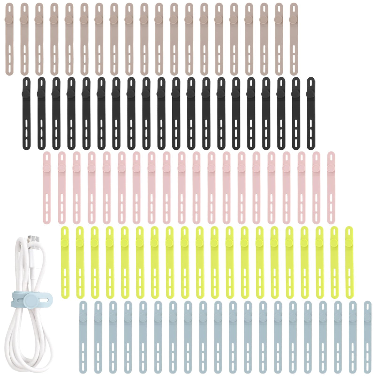 Oligei 25 Pcs Silicone Cable Ties, Cable Ties Reusable, High Elasticity Cord Wraps for Electrical Cords, Cord Organizer for Earphone, Phone Charger(Colorful)