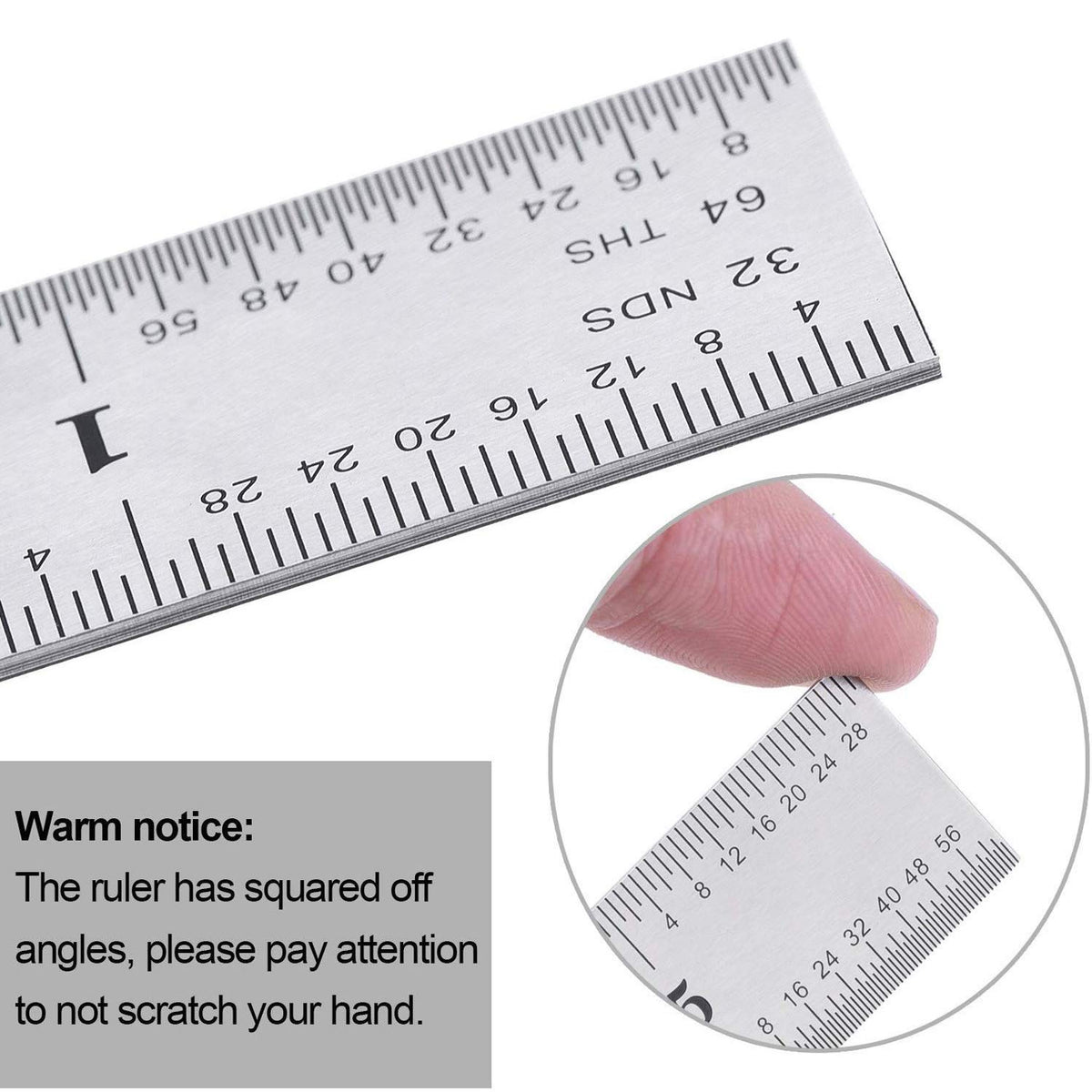 2 Pack Stainless Steel Ruler Machinist Engineer Metric Ruler with Markings 1/8, 1/16, 1/32, 1/64 Inch for Engineering, School, Office, Architect, and Drawing