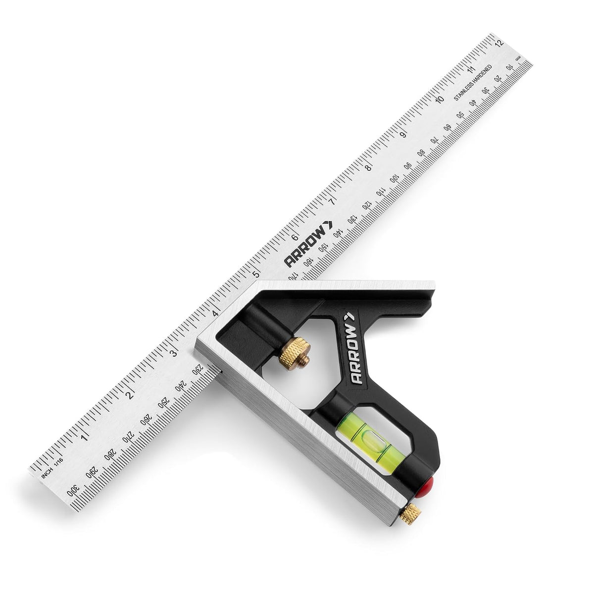 Arrow Combination Square, 12-Inch Combo Square with Bubble Level