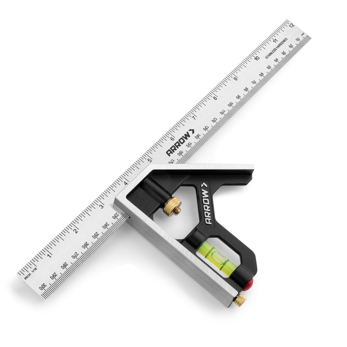 Arrow Combination Square, 12-Inch Combo Square with Bubble Level