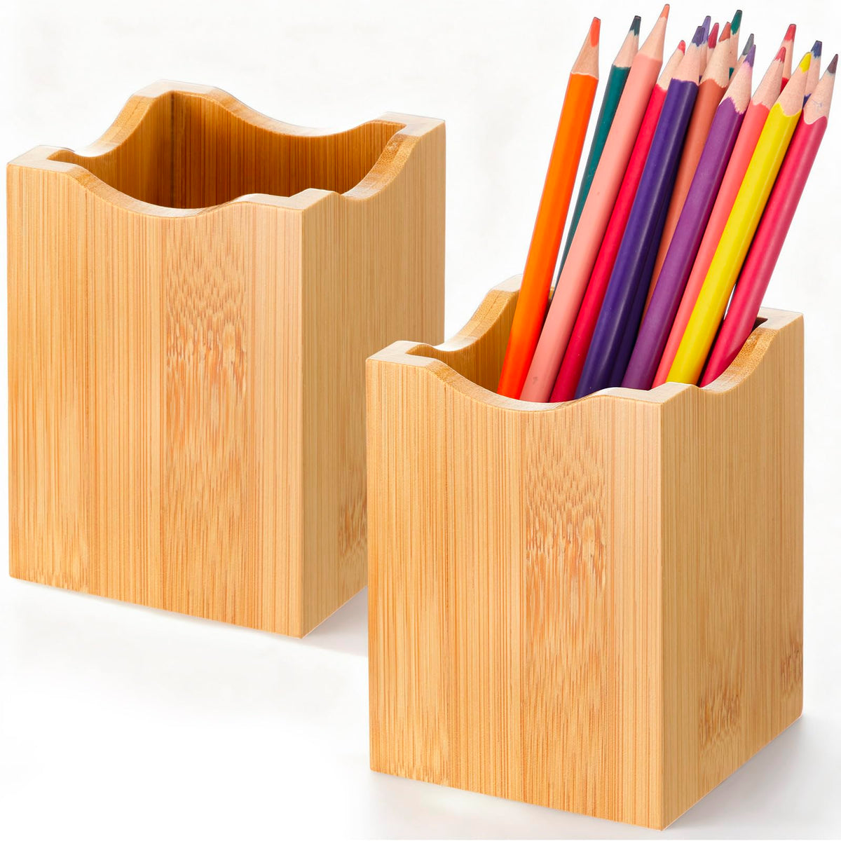 Henoyso 2 Pcs Wood Pen Holder for Desk Wooden Pencil Cups, Black Walnut