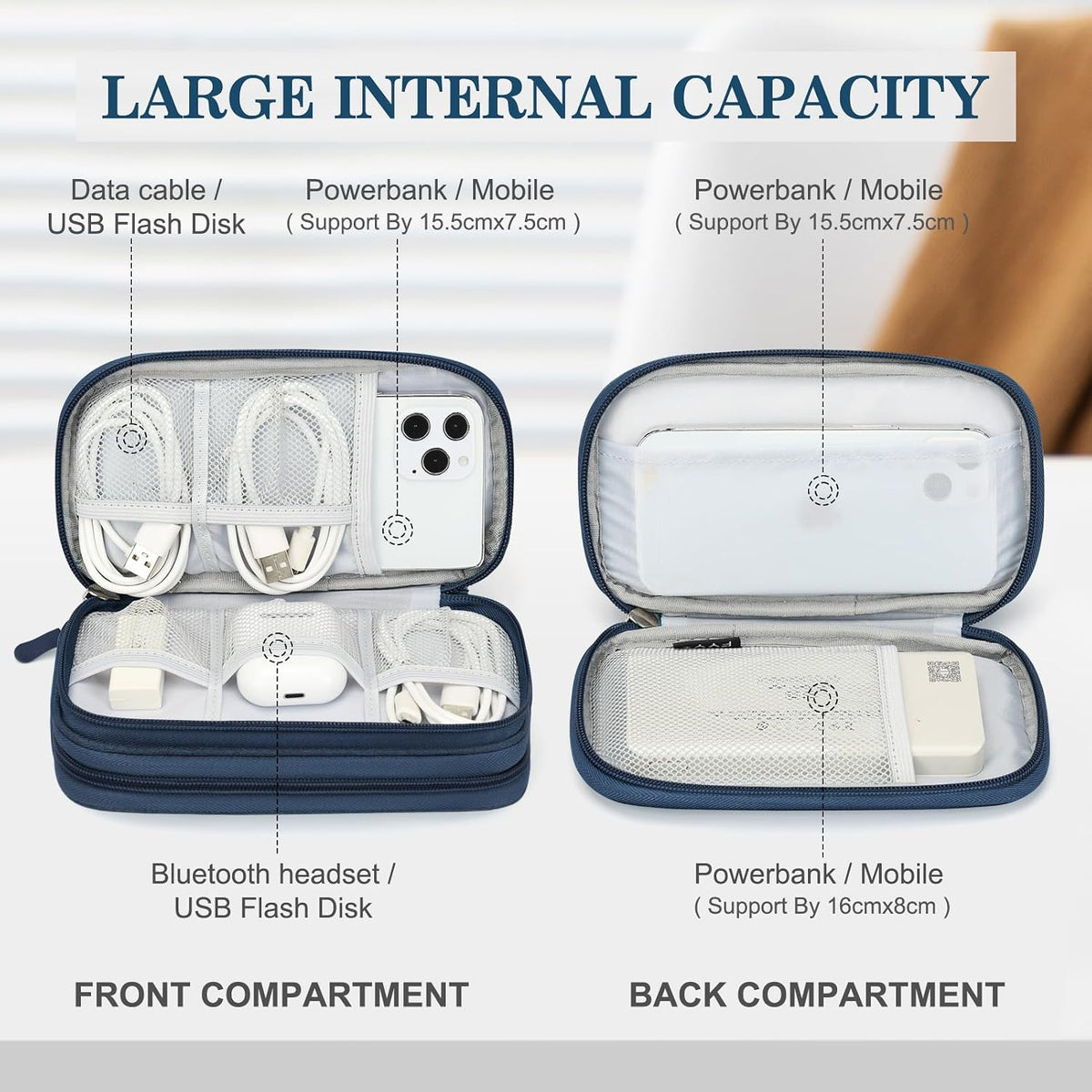 FYY Electronic Organizer, Travel Tech Pouch Bag, Cable Organizer Navy