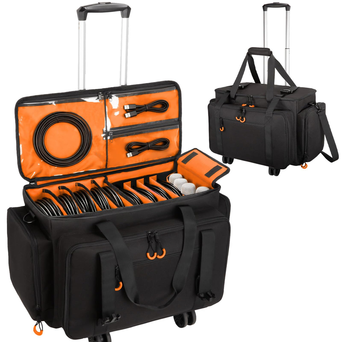 Large Dj Cable Bag with Detachable Dividers, Bottom Pad