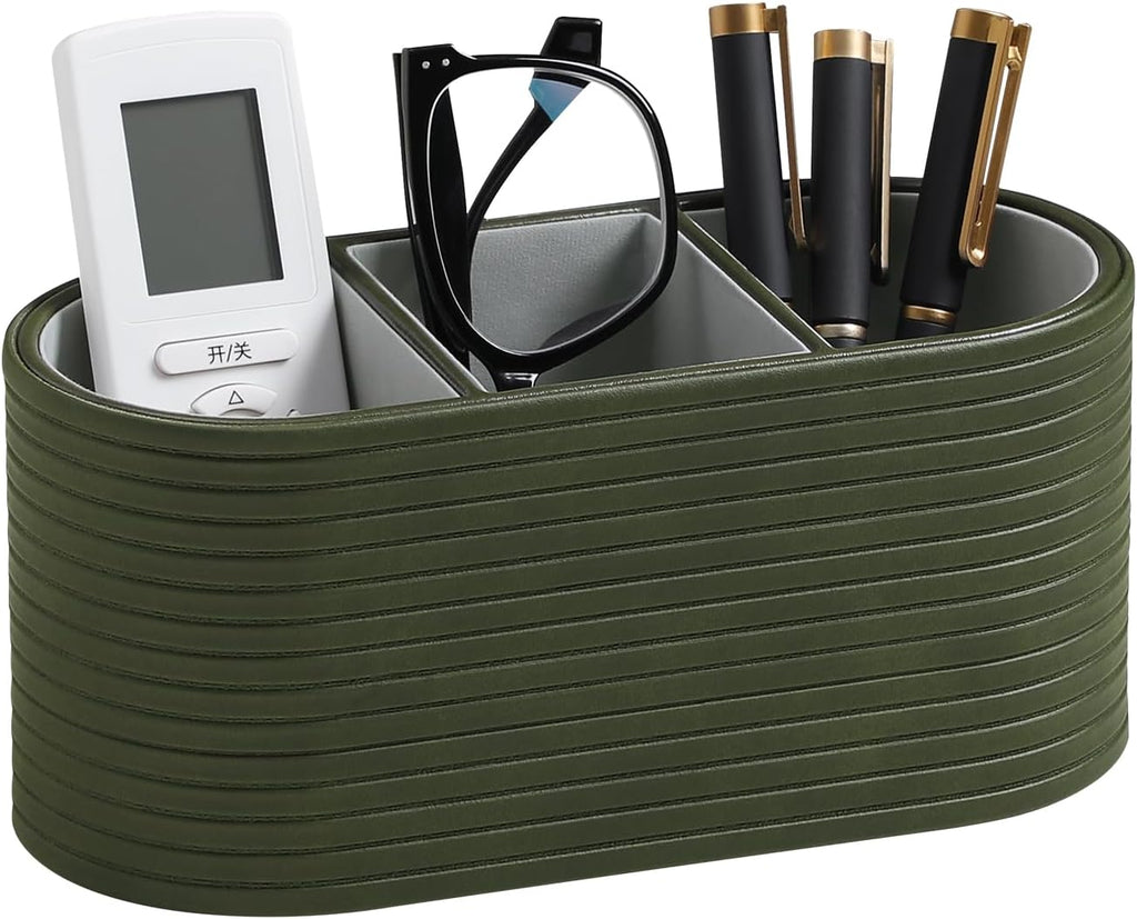 Oval Pen Holder for Desk, Remote Control Holder (Olive Green)