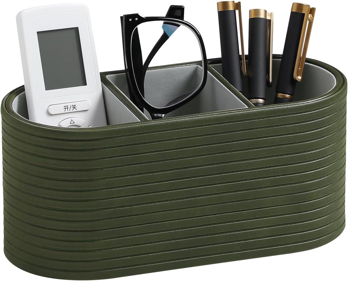 Oval Pen Holder for Desk, Remote Control Holder (Olive Green)