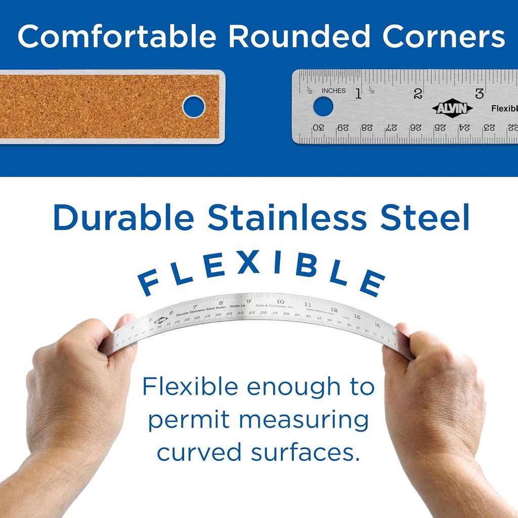 ALVIN Stainless Steel Ruler 24 Inches Model R590-24 Drawing and Design Tool for Students and Professionals, Great for Drafting, Architecture, Engineering, and Art - Stainless Steel Ruler -24 Inches