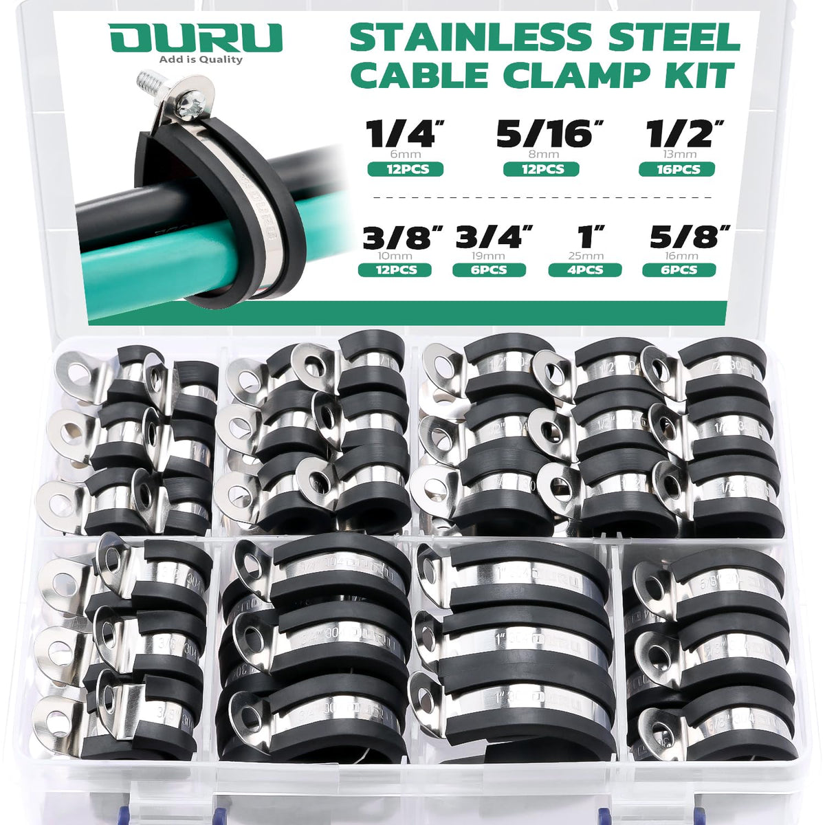 OURU 1-1/4 Inch Cable Clamps, Rubber Coated Insulated Clamps, 50pcs, 32mm
