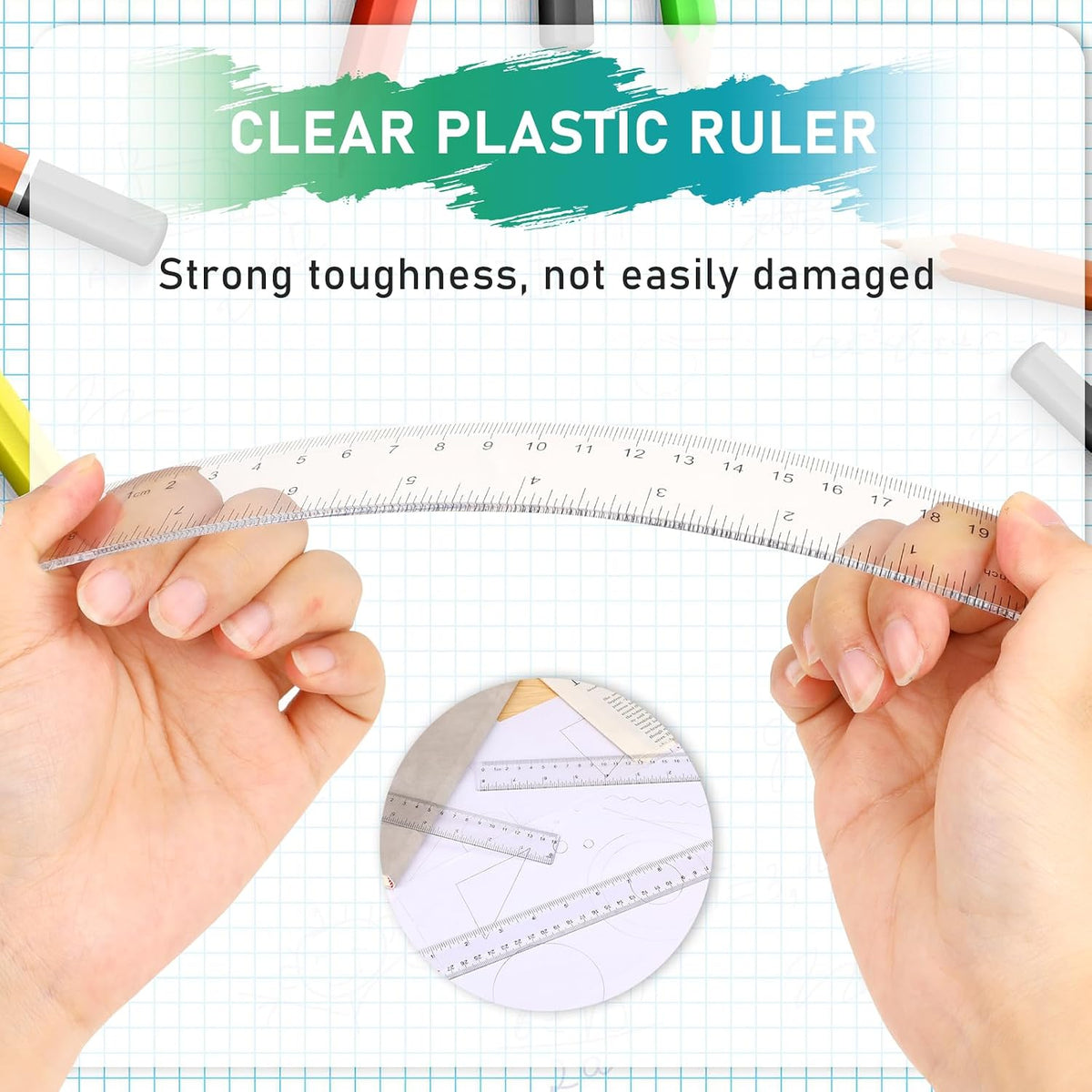 3 Pack 6 Inch 8 Inch 12 Inch Ruler Set Plastic Straight Ruler Transparent Measuring Tool Acrylic Clear Ruler for School Office Student