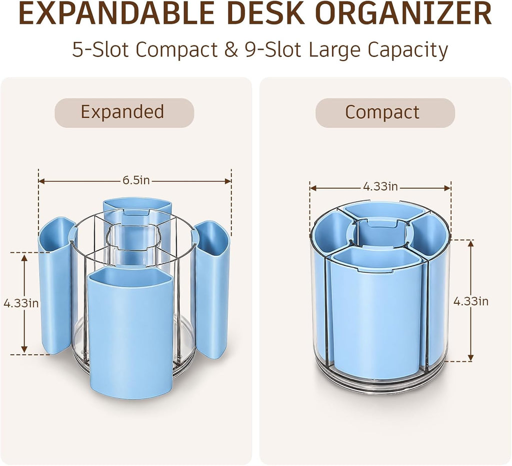 360° Rotating Pen Holder for Desk Adjustable Pencil Organizer, Blue
