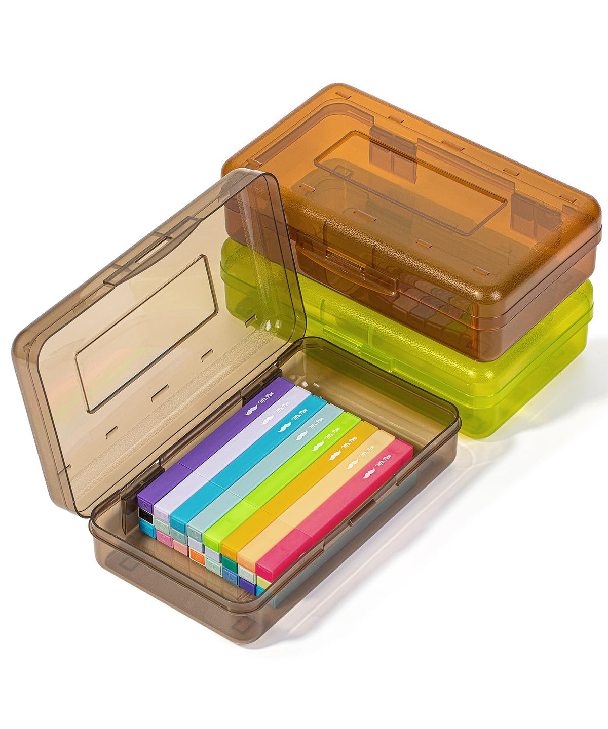 Mr. Pen- Plastic Pencil Case Box, 2 Pack, Large Crayon Marker Pen Organizer