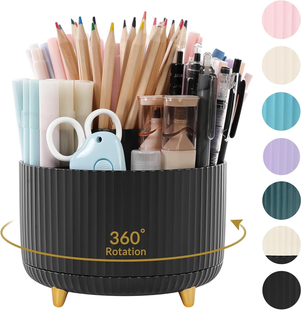 SKYDUE 360 Rotating Purple Pen & Art Supply Organizer - 5 Slot Desk Organizer for Office, School, Home