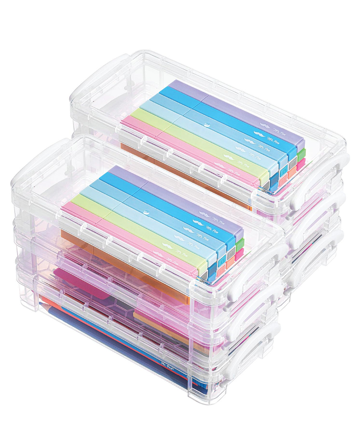 Mr. Pen- Plastic Pencil Case Box, 2 Pack, Large Crayon Marker Pen Organizer