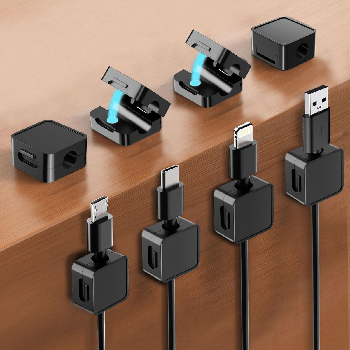 8-Pack Cable Organizers, Magnetic Cable Clips, Cable Holders Black