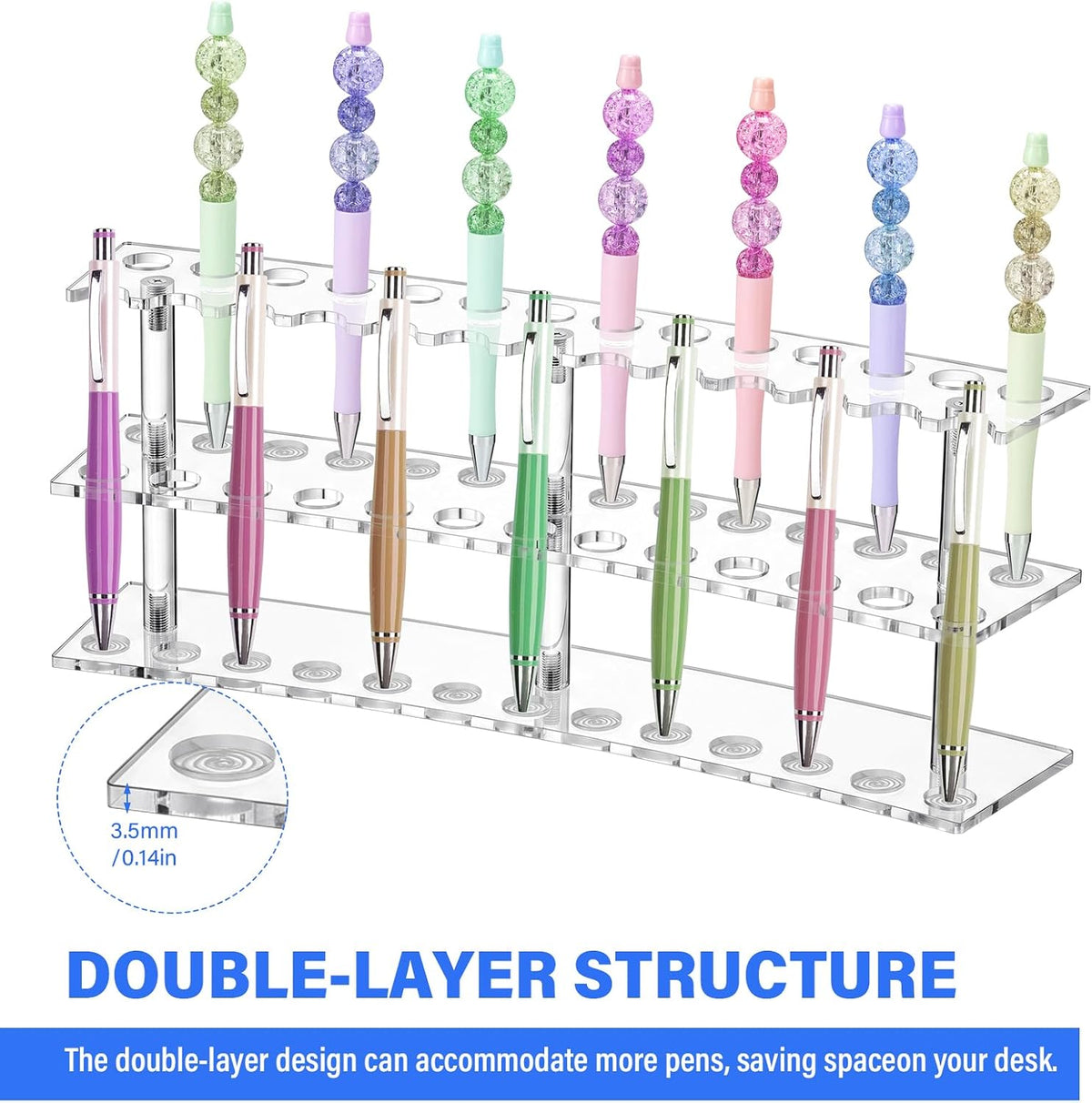 Zourane Acrylic Pen Display Stand, 2-Tier 27 Slots 1.5cm Wide Pen Holder