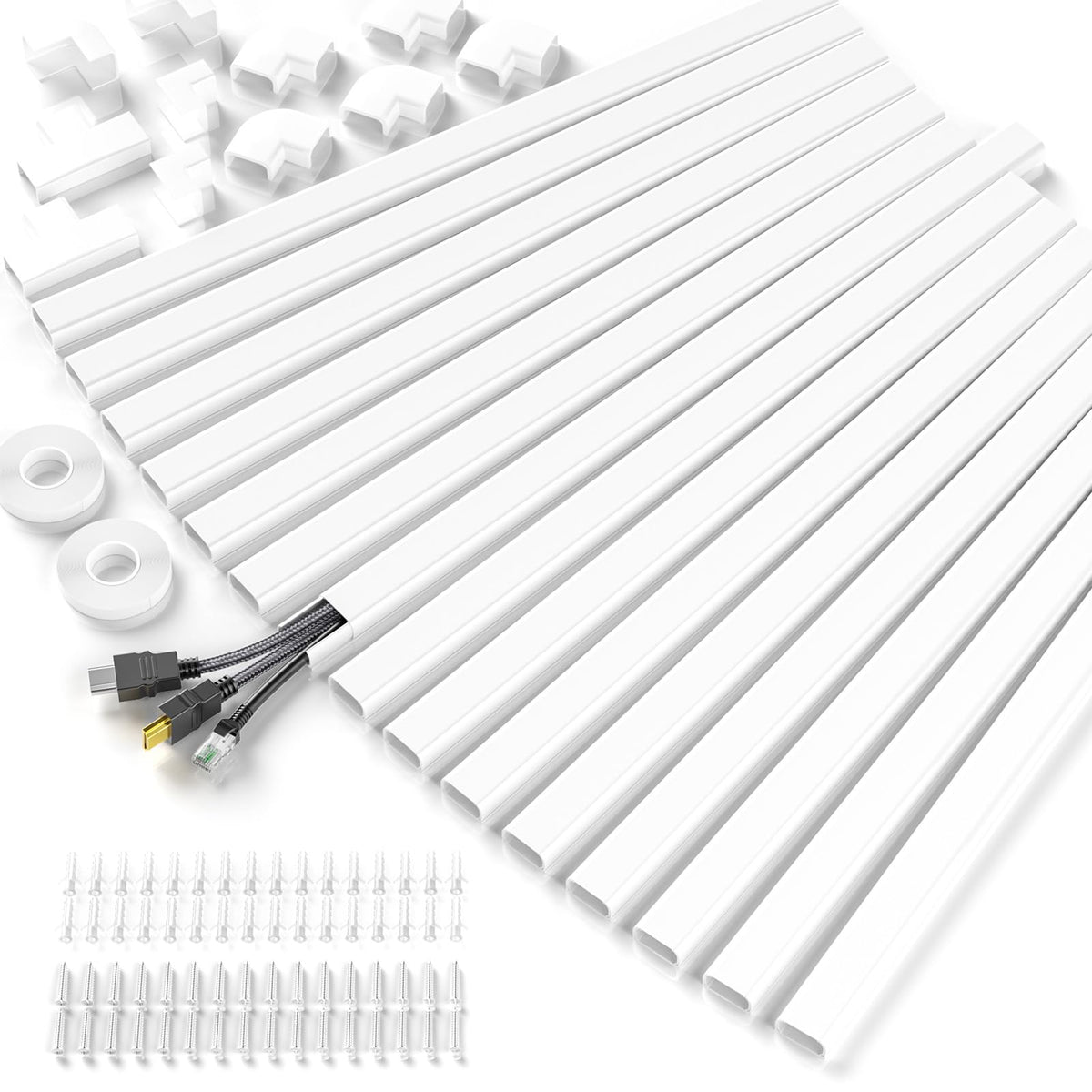 Delamu TV Cord Hider, Cord Covers for 2-3 Wires on Wall, Paintable Cable Hider Wire Covers for Cords, Easier Setup Wire Hiders for TV on Wall, Cable Cover Management to Hide Wires, W0.94H0.47in, White