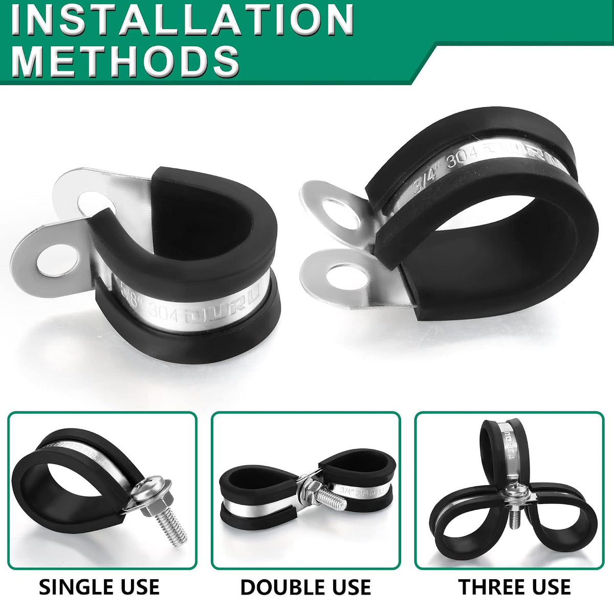 OURU 1-1/4 Inch Cable Clamps, Rubber Coated Insulated Clamps, 50pcs, 32mm