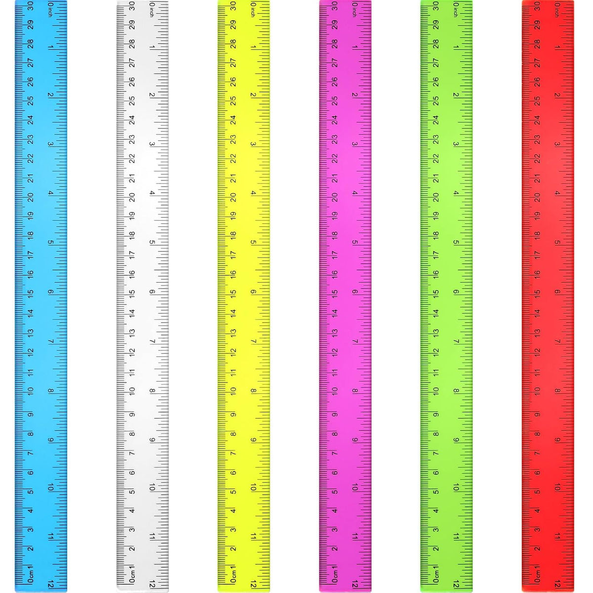 30 Pack Clear Ruler Plastic Rulers 12 Inch Transparent Assorted Color Kids Ruler Bulk for School with Centimeters Millimeter and Inches, Measuring Tools for Student School Office Home