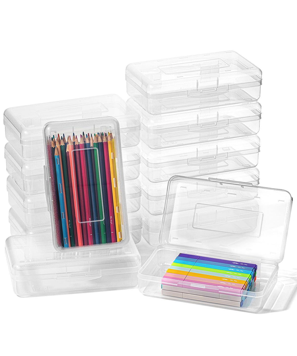 Mr. Pen- Plastic Pencil Case Box, 2 Pack, Large Crayon Marker Pen Organizer