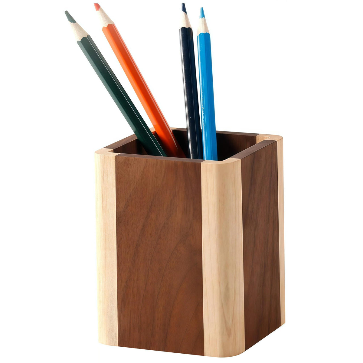 Walnut Pencil Holder Wood Pen Holder For Desk Pen Cup Organizer Ofiice Pencil Stand Simple(Cherry center walnut side)