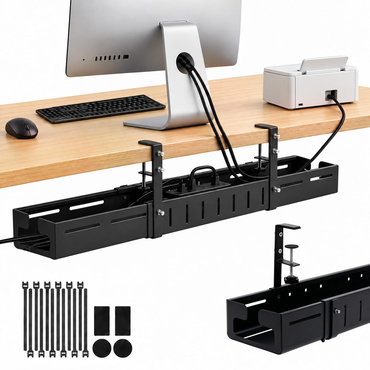 Under Desk Cable Management Tray, Expandable 25.2-38.6 Inch,White
