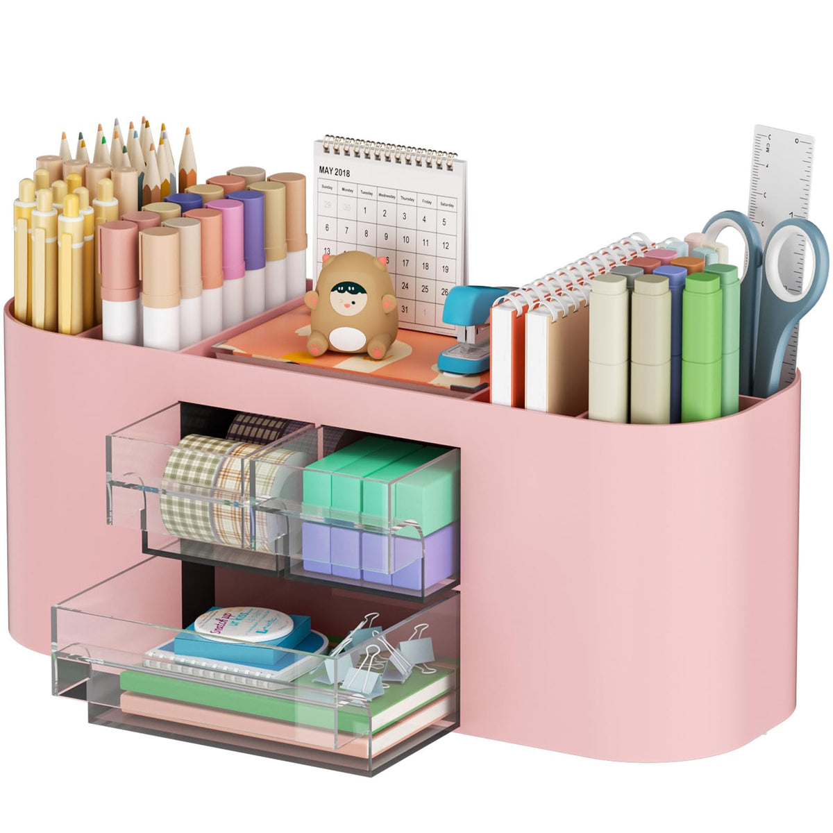 Marbrasse Desk Organizer Pen Holder for Desk with 3 Drawers, Multi-Functional Pencil Holder, Desk Organizers and Accessories with 7 Compartments for Home, School, Classroom(White)