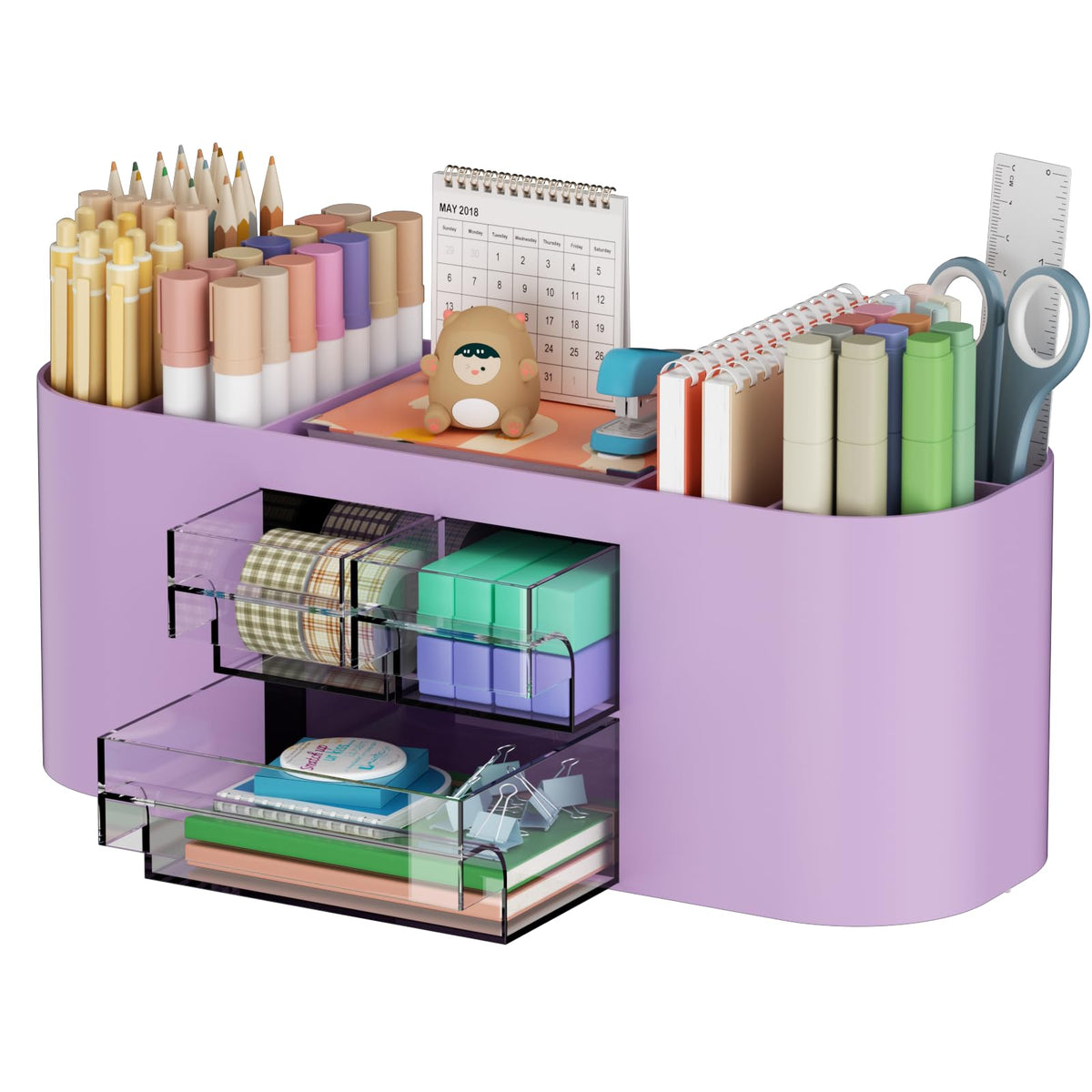 Marbrasse Desk Organizer Pen Holder for Desk with 3 Drawers, Multi-Functional Pencil Holder, Desk Organizers and Accessories with 7 Compartments for Home, School, Classroom(White)