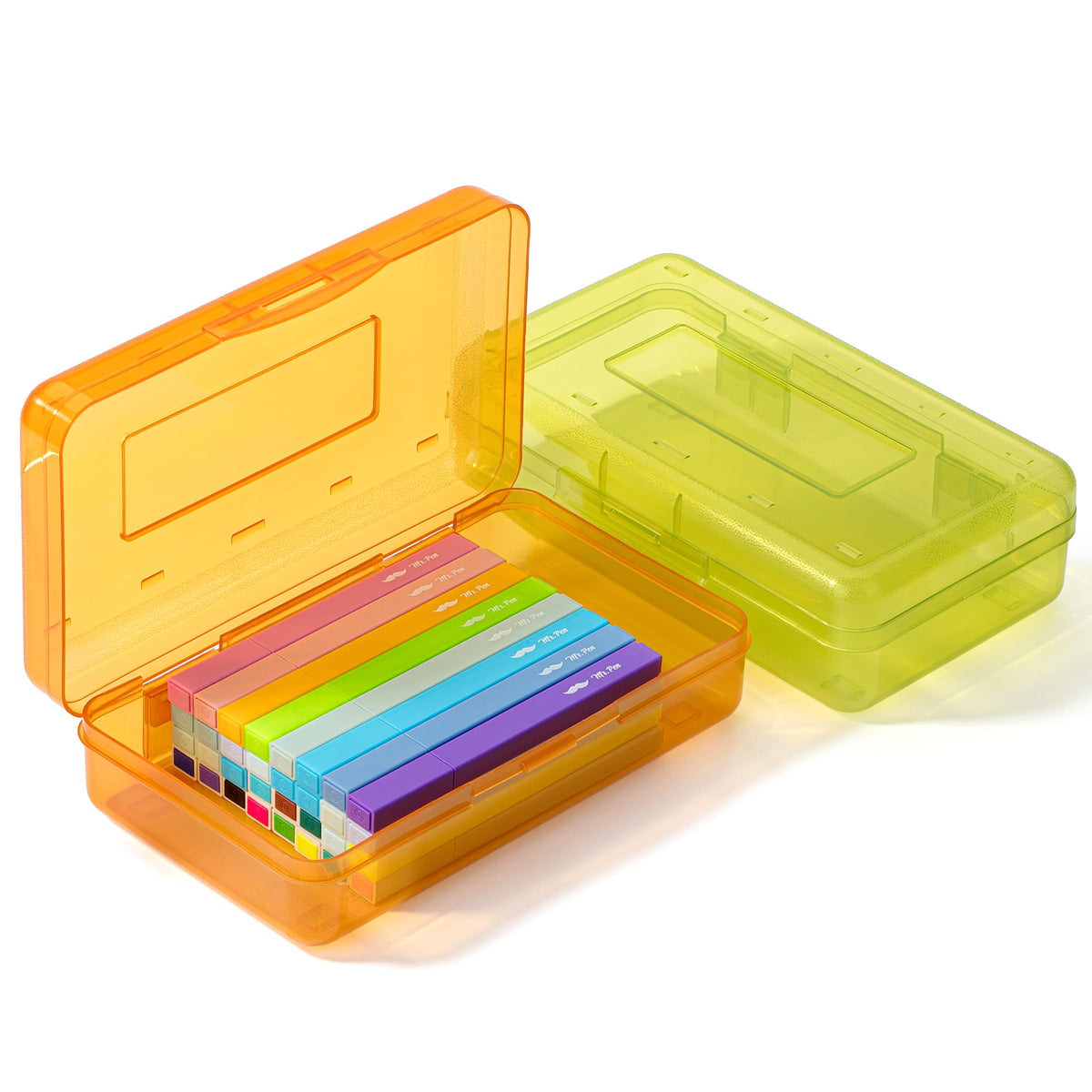 Mr. Pen- Plastic Pencil Case Box, 2 Pack, Large Crayon Marker Pen Organizer