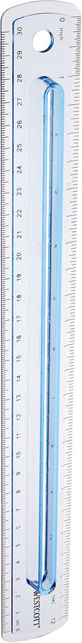 Westcott Finger Grip Plastic Ruler Measuring Inches and Metric, 12", Assorted Colors