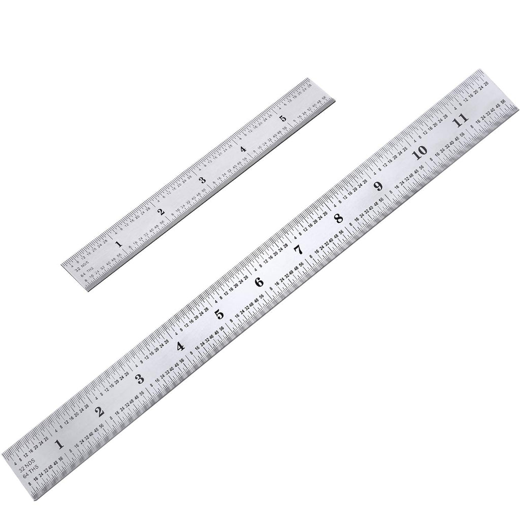 2 Pack Stainless Steel Ruler Machinist Engineer Metric Ruler with Markings 1/8, 1/16, 1/32, 1/64 Inch for Engineering, School, Office, Architect, and Drawing