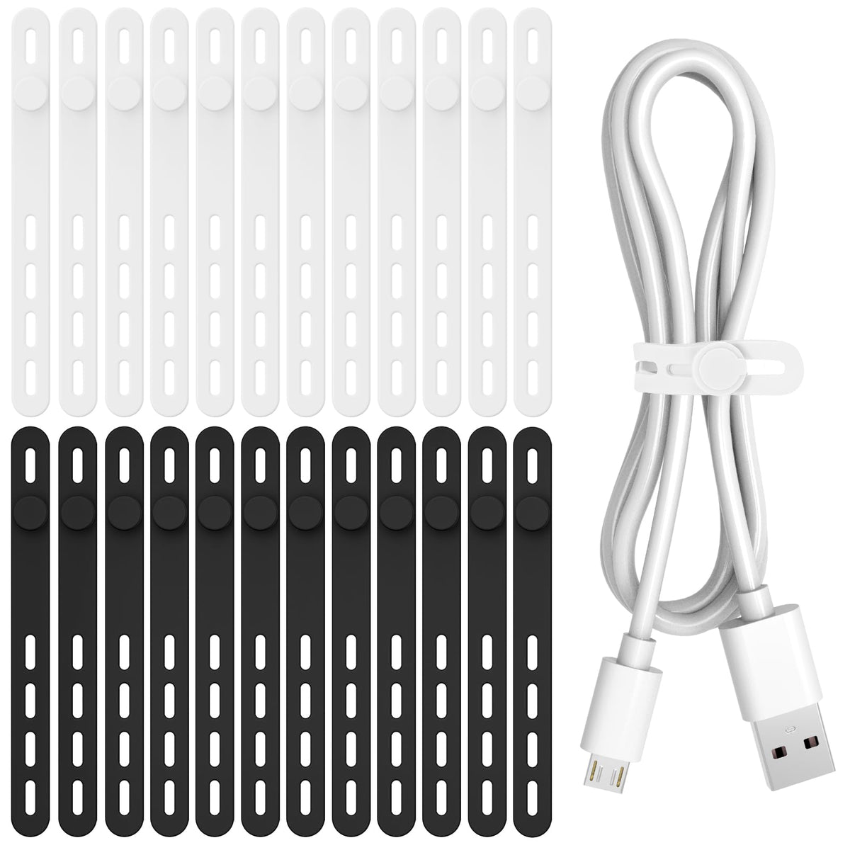 Donruby 24Pcs Silicone Cable Ties, Reusable Cord Organizer Straps, 4 Colors