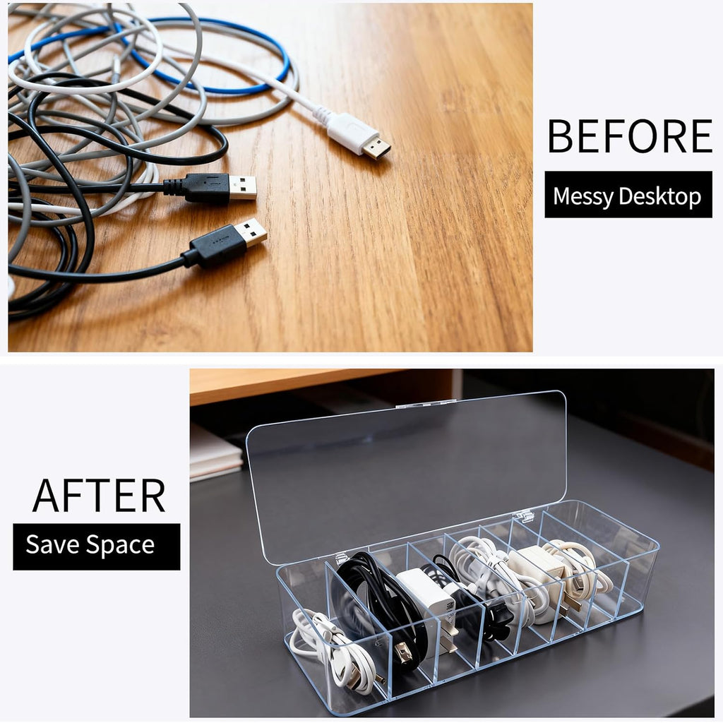 Cheardia 4 Pcs Cable Storage Organizer, Cord Organizer Box with 30 Wire Tie