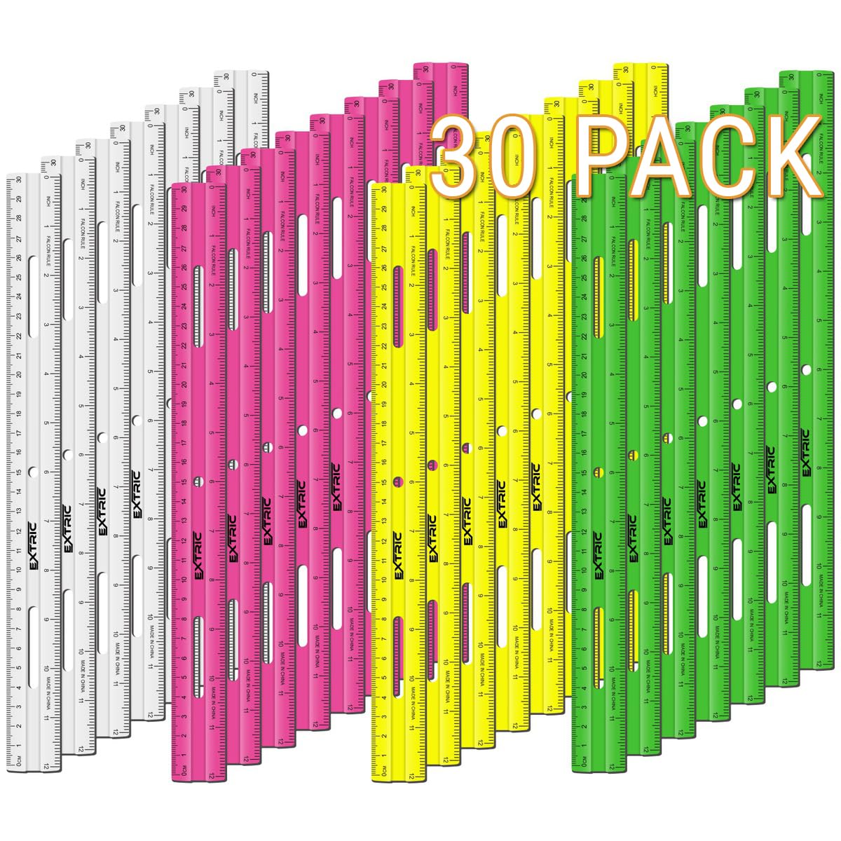 EXTRIC Ruler 12 Inch Clear Plastic Rulers 6 PK Classroom Set Metric Inch