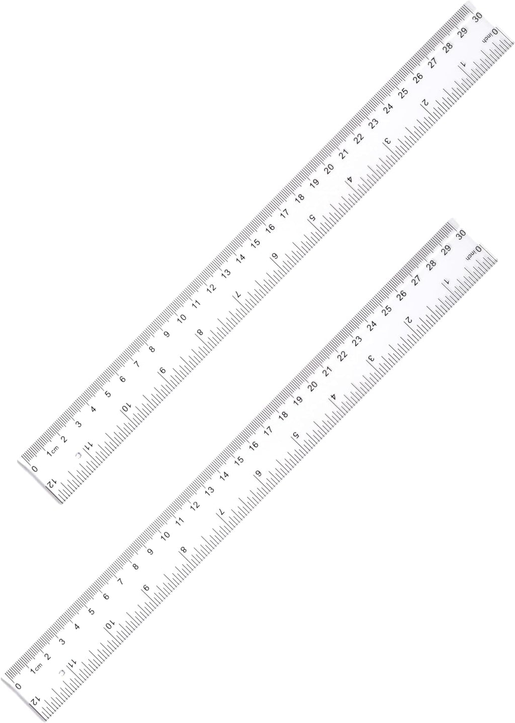 Ruler 12 Inch, 2 Pack Clear Plastic Rulers with Inches and Metric, Shatterproof Transparent Straight Edge for School Office, Easy-to-Read mm cm Markings