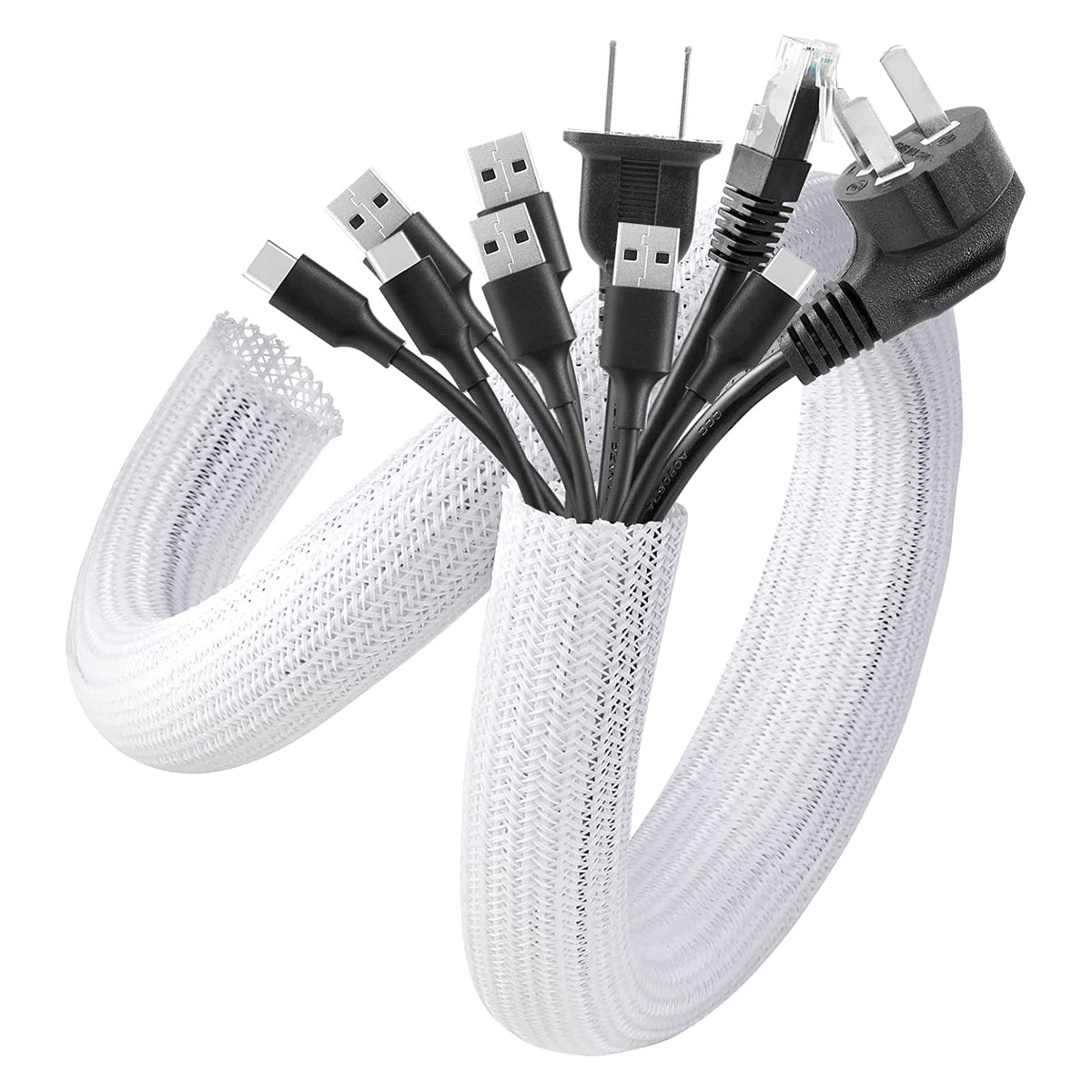 AGPTEK White Cable Management Sleeve, 2 Pack 5ft - 1.2 inch Cord Hider