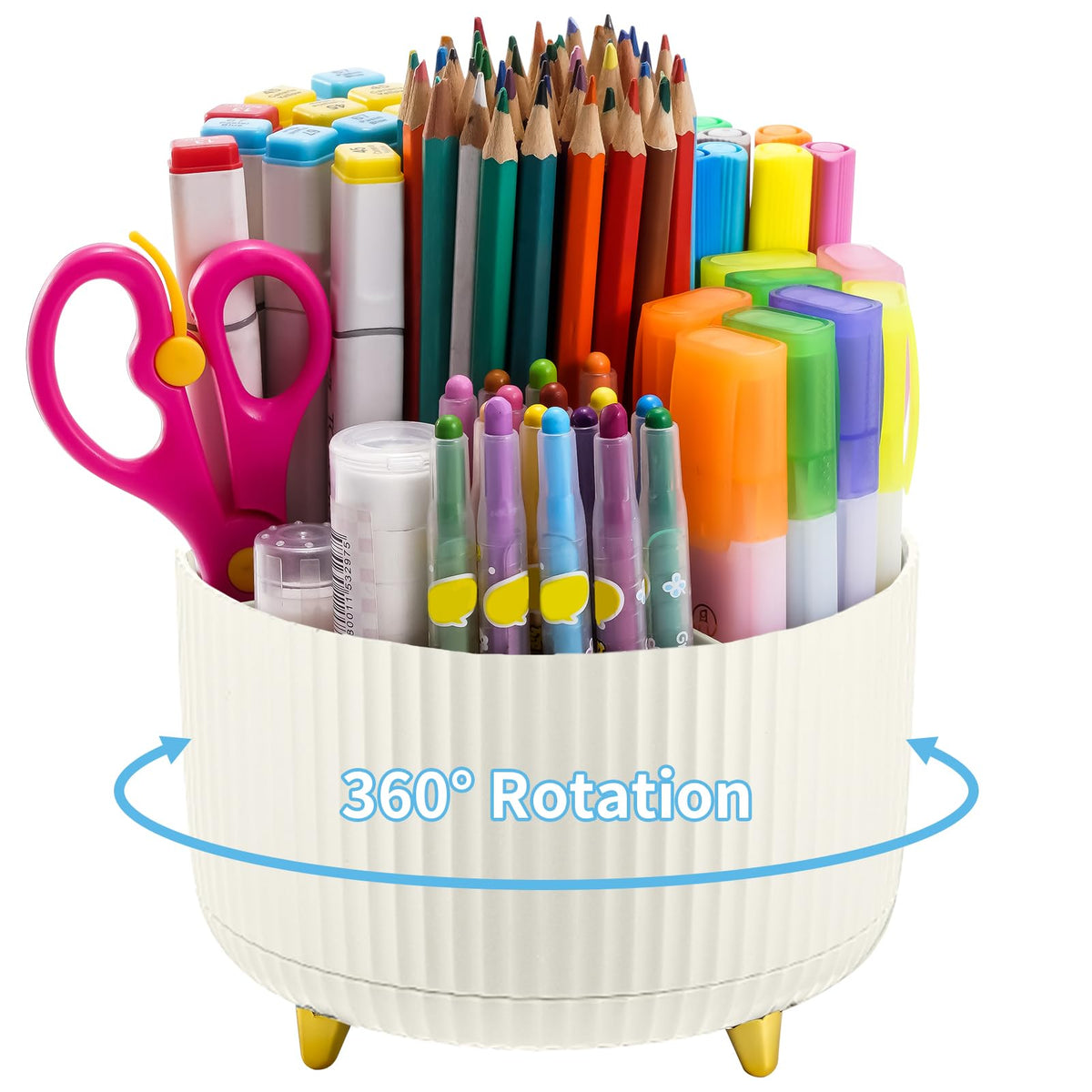Marbrasse Desk Organizer, 360-Degree Rotating Pen Holder, Desk Organizers and Accessories with 5 Compartments Pencil Holder, Art Supply Storage Box Caddy for Office, Home (Black)