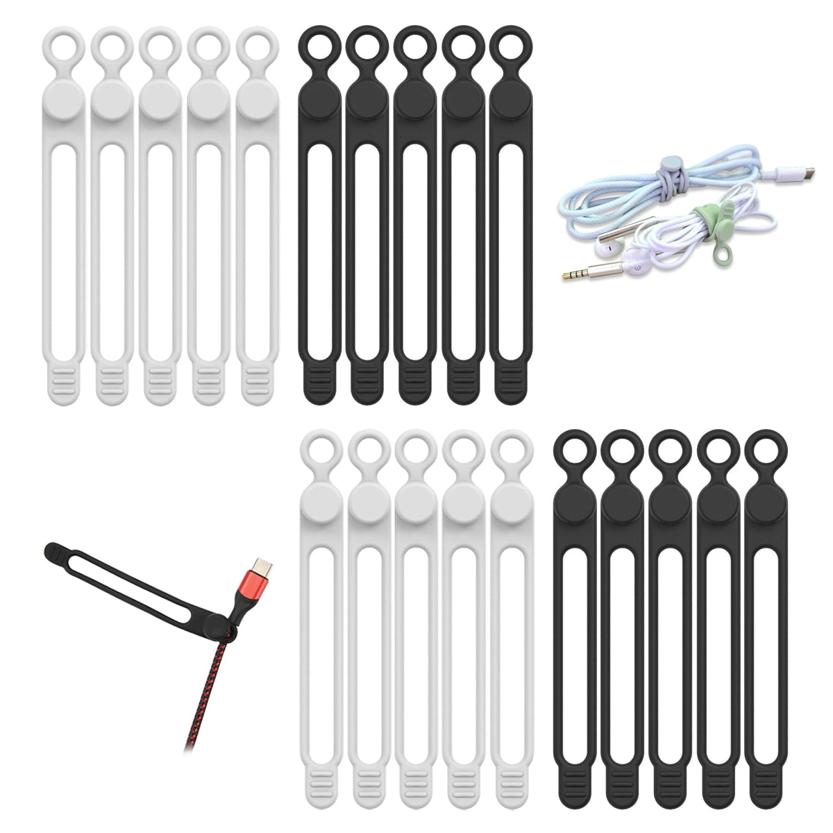 [20Park]UMUST Silicone Cable Ties, Reusable Cable Management Organizer, Cord Tie,Multipurpose Elastic Cord Organizer for Bundling and Fastening Cable Cords Wires(black)