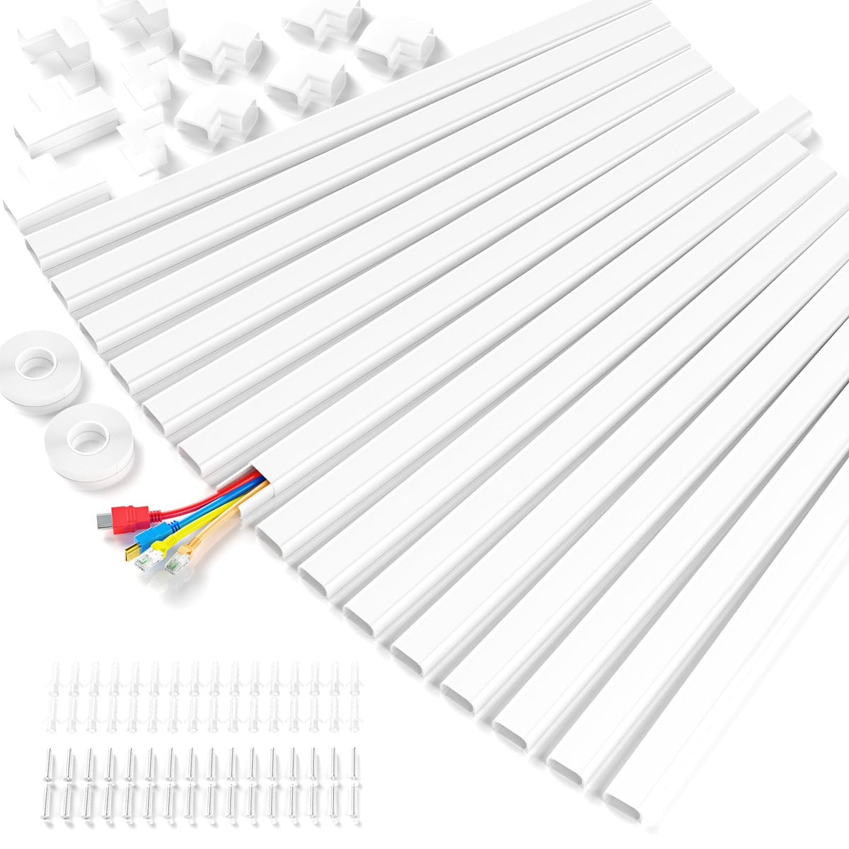 Delamu TV Cord Hider, Cord Covers for 2-3 Wires on Wall, Paintable Cable Hider Wire Covers for Cords, Easier Setup Wire Hiders for TV on Wall, Cable Cover Management to Hide Wires, W0.94H0.47in, White