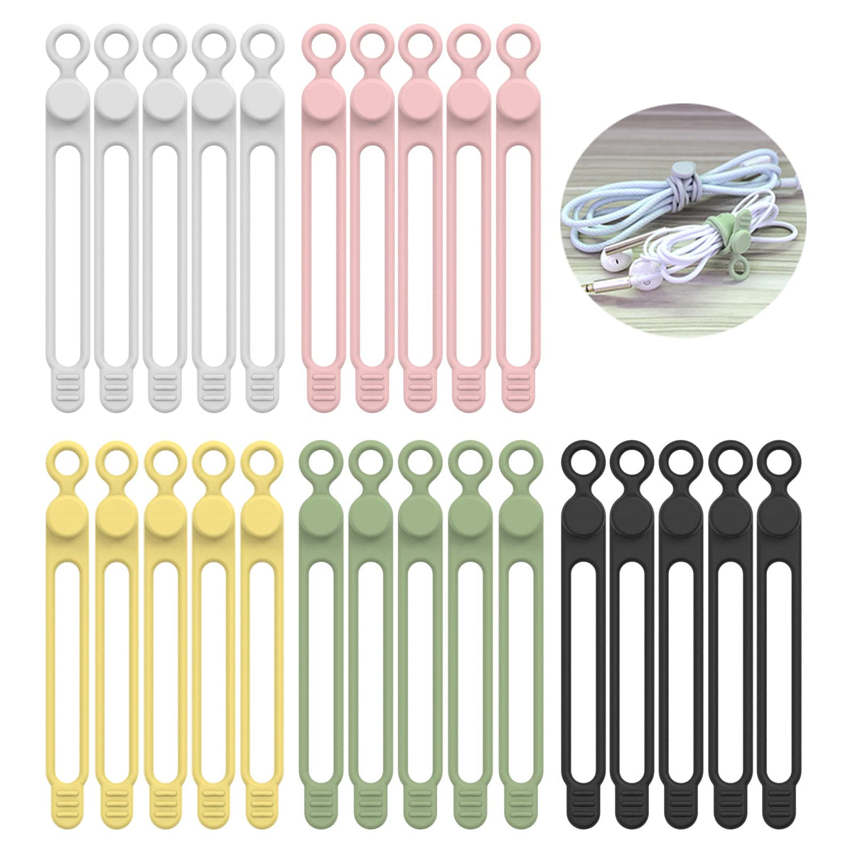 [20Park]UMUST Silicone Cable Ties, Reusable Cable Management Organizer, Cord Tie,Multipurpose Elastic Cord Organizer for Bundling and Fastening Cable Cords Wires(black)