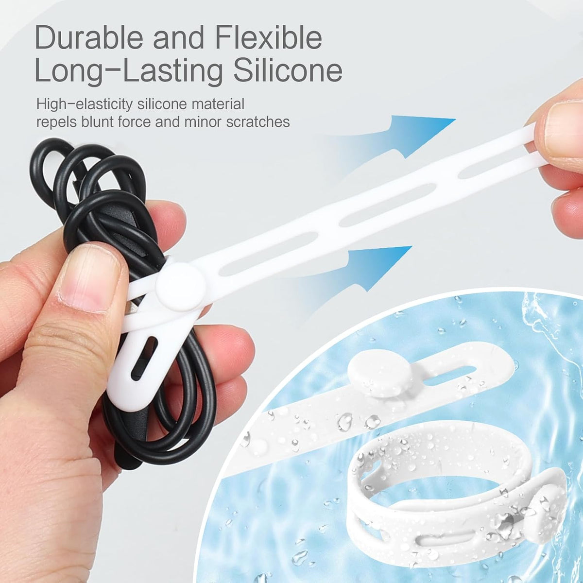 Donruby 24Pcs Silicone Cable Ties, Reusable Cord Organizer Straps, 4 Colors