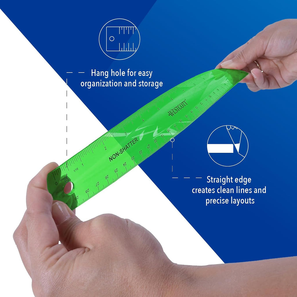 Westcott Shatterproof Ruler, 12-Inch, Green, 16012