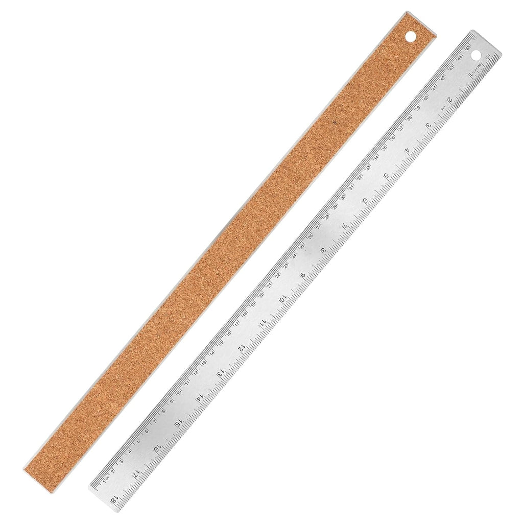 Metal Ruler 18 Inch - Stainless Steel Metal Ruler with Cork Backing Non-Slip Rulers with Inch and Centimeters Prevent Ink Leakage for School Office Drawing Engineering Tools