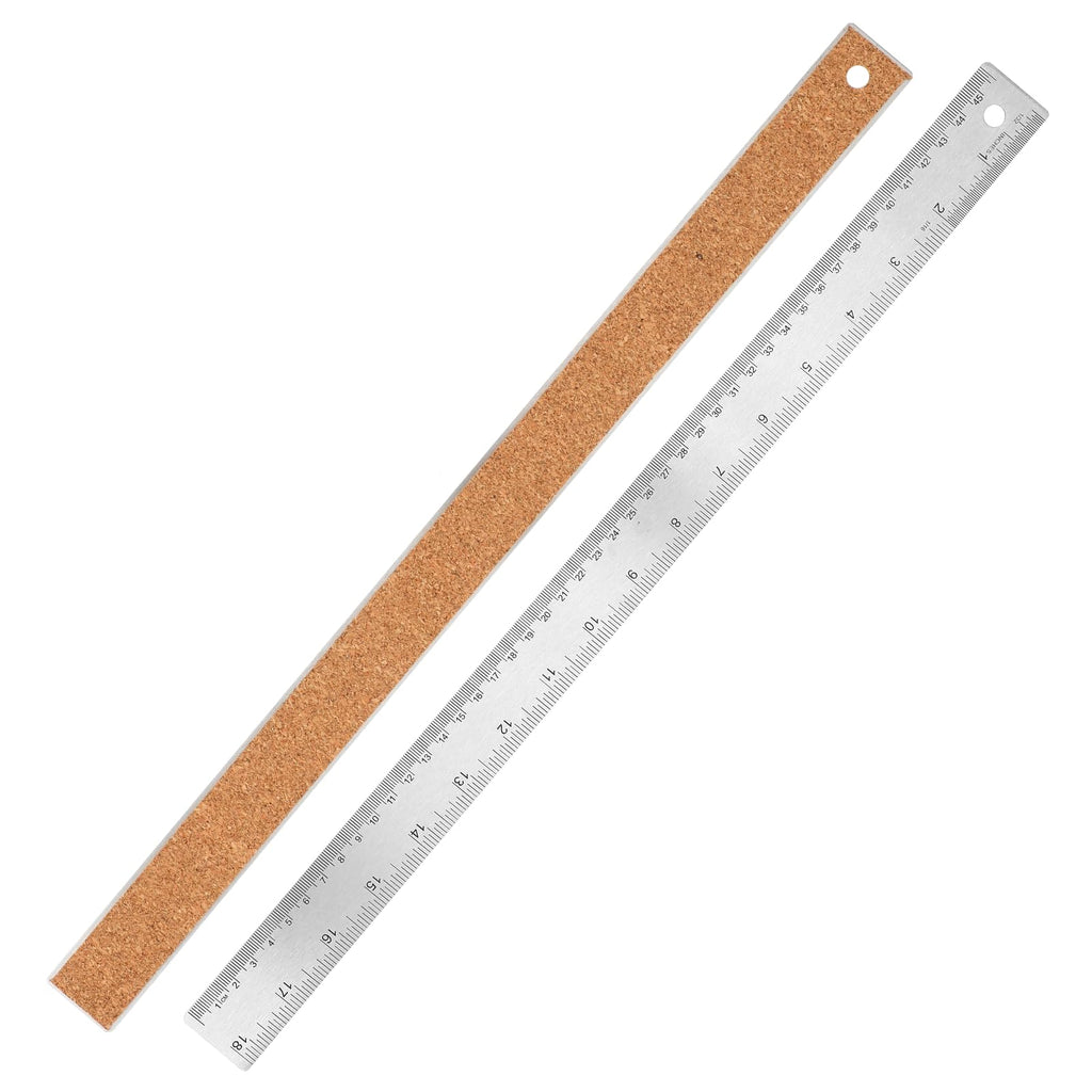 Metal Ruler 18 Inch - Stainless Steel Metal Ruler with Cork Backing Non-Slip Rulers with Inch and Centimeters Prevent Ink Leakage for School Office Drawing Engineering Tools