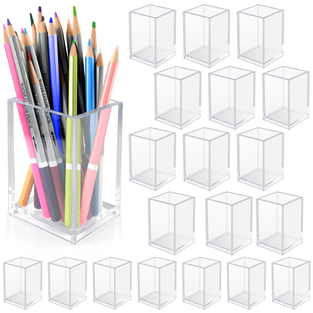 10 Pack Clear Acrylic Pen Holders For Desk, Pencil Cup Makeup Brush Holders