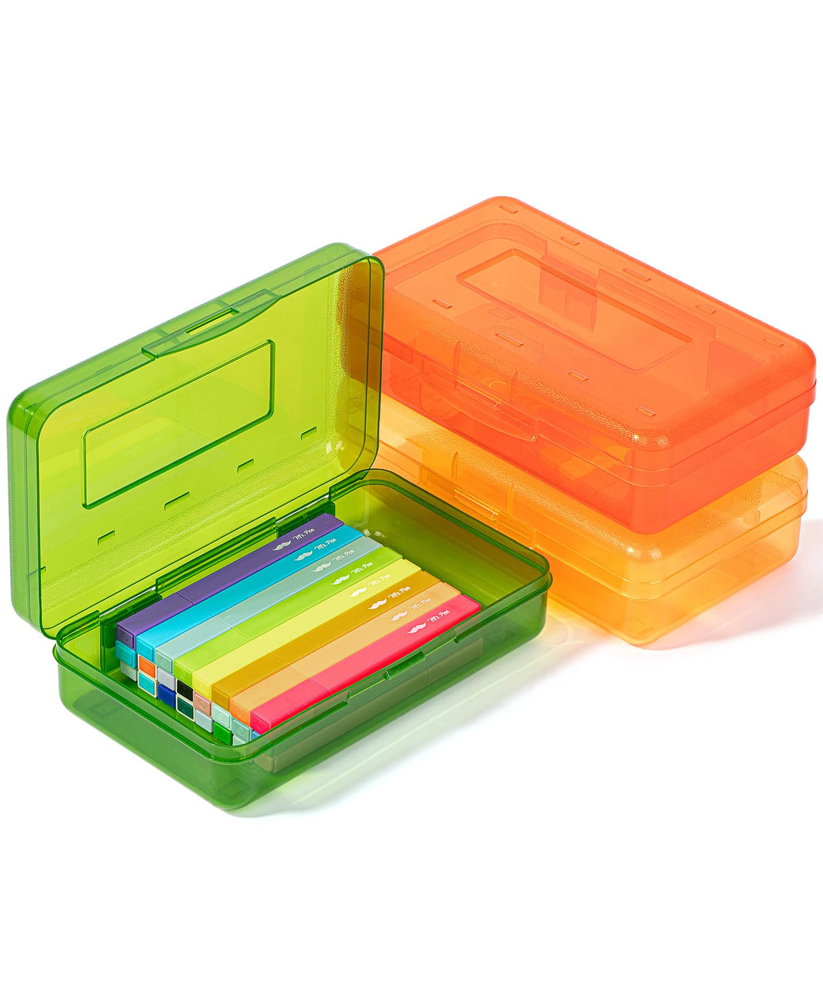 Mr. Pen- Plastic Pencil Case Box, 2 Pack, Large Crayon Marker Pen Organizer