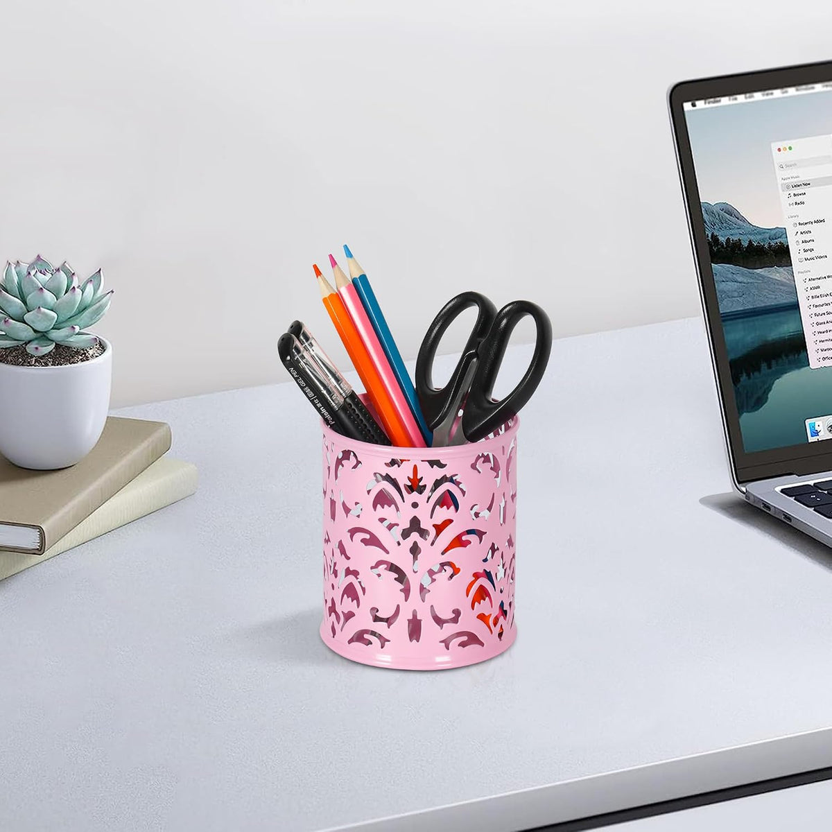 EasyPAG Pink Pen Holder for Desk, 2 Pack Round Pen Organizer, Brush Holder for Vanity, Metal Pencil Cup Organizer for Home, Office, Classroom, School