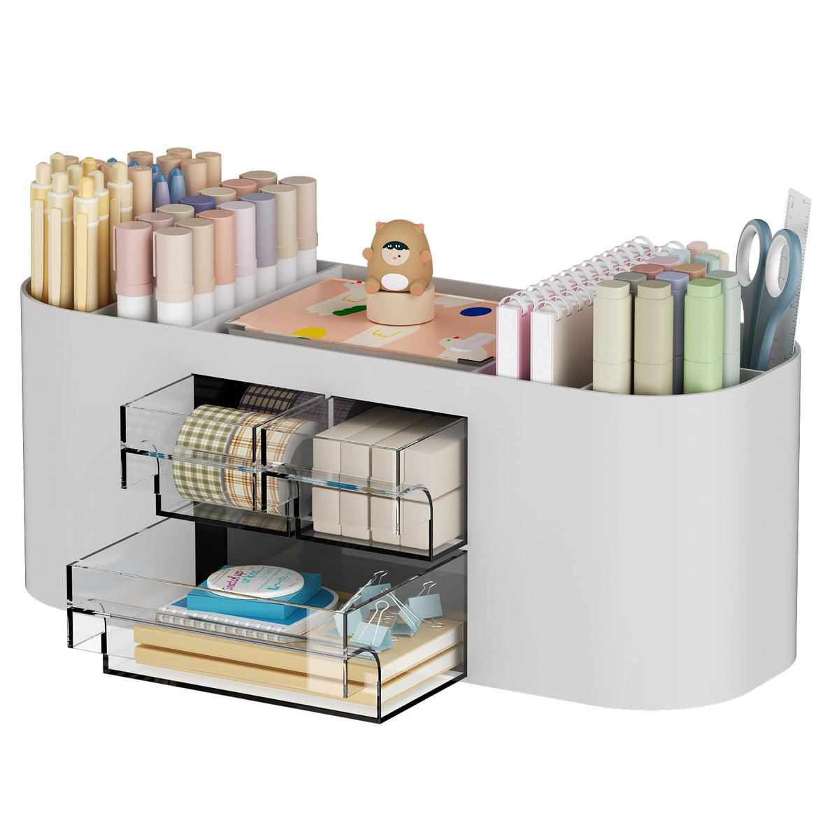 Marbrasse Desk Organizer Pen Holder for Desk with 3 Drawers, Multi-Functional Pencil Holder, Desk Organizers and Accessories with 7 Compartments for Home, School, Classroom(White)