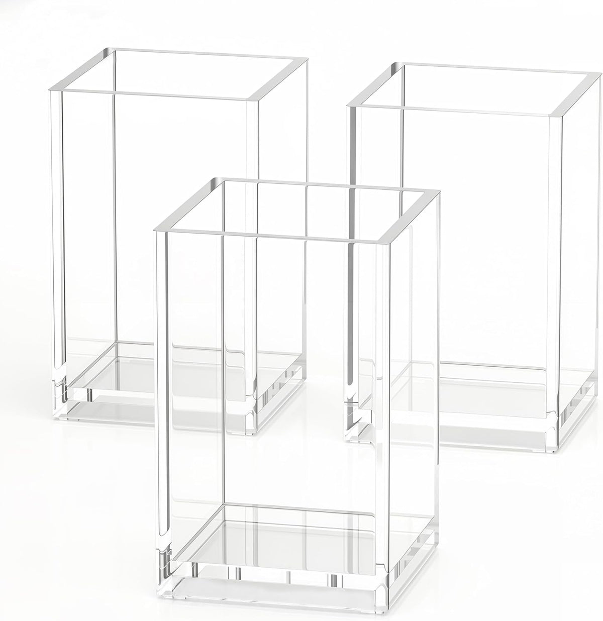 Acrylic Pencil Pen Holder Cup, Clear, 3 Pack | Storage Organizer for School Stationery, Office Desk Accessories, Cosmetic