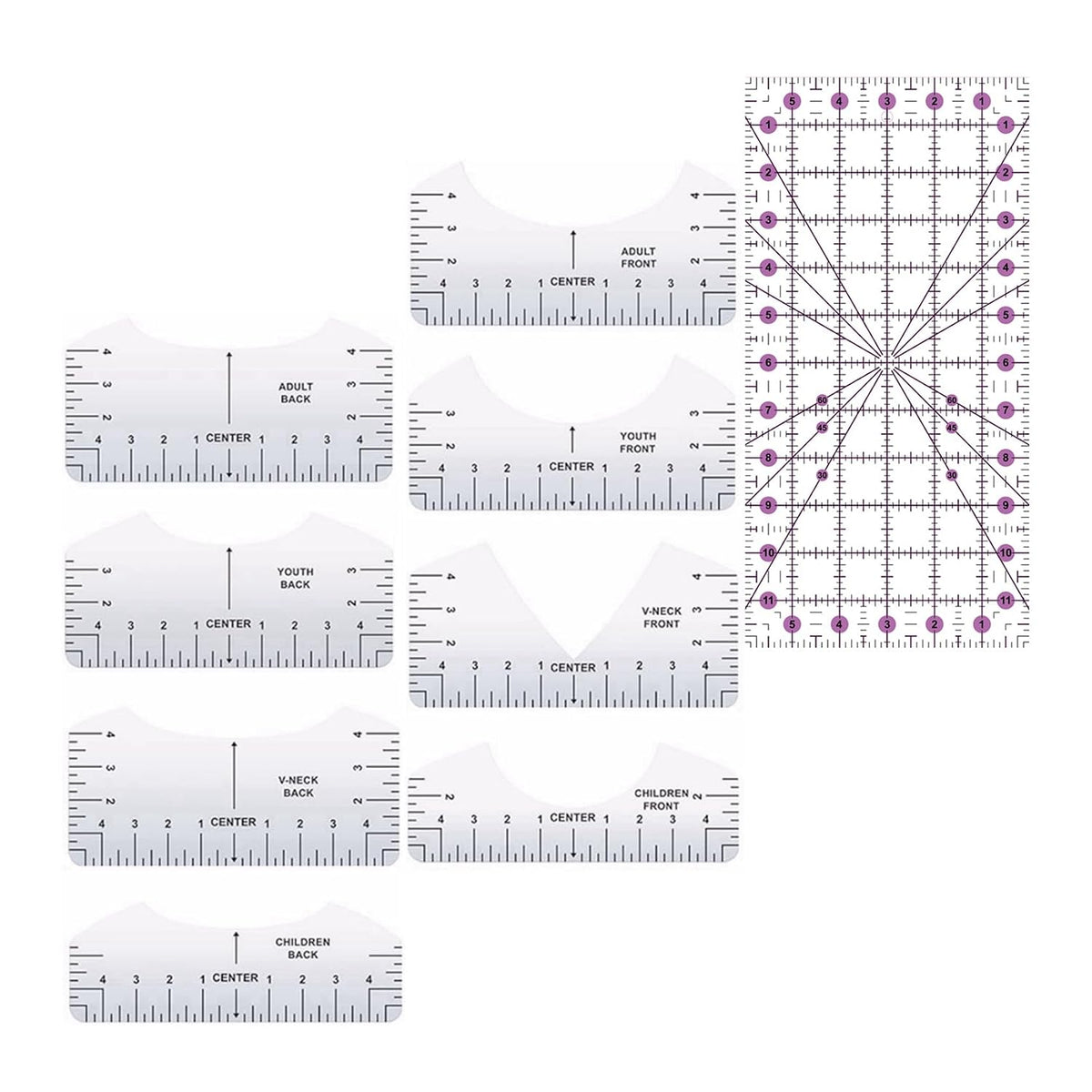 T-Shirt Ruler Guide for Vinyl Alignment, Tshirt Rulers to Center HTV Designs, PVC Template with Acrylic Quilting Ruler, Sewing Craft Tools & Accessories for Heat Press, HTV Transfer & Sublimation
