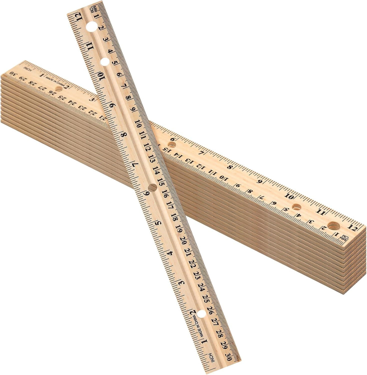 AmazingSpark 12 Pack Wood Rulers Dual Scale Student Ruler 12 Inch/30 cm